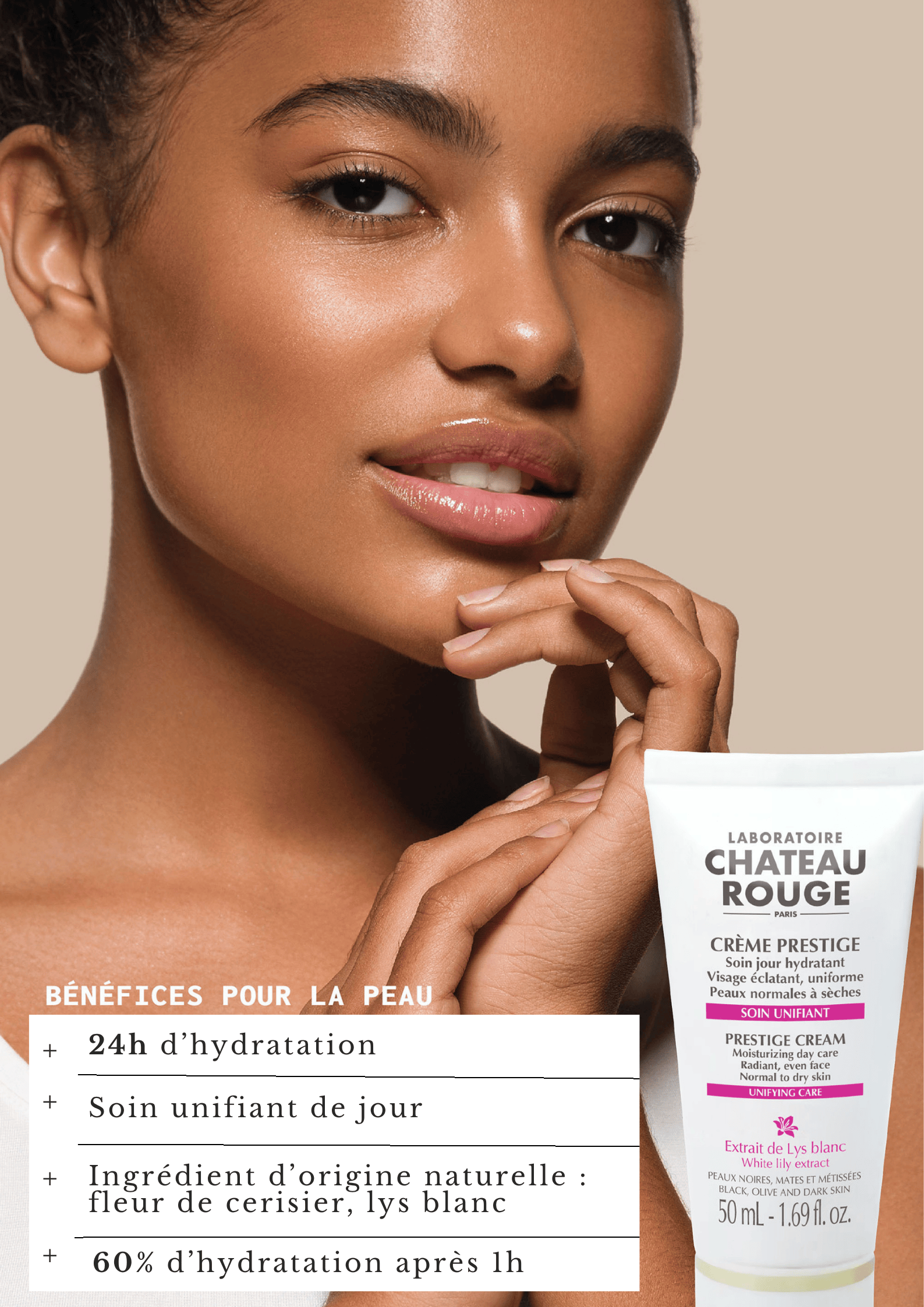 Laboratoire Château Rouge CREME PRESTIGE - SOIN JOUR HYDRATANT Crème Hydratante Jour – Soin Éclat & Confort Prestige Laboratoire Chateau Rouge
