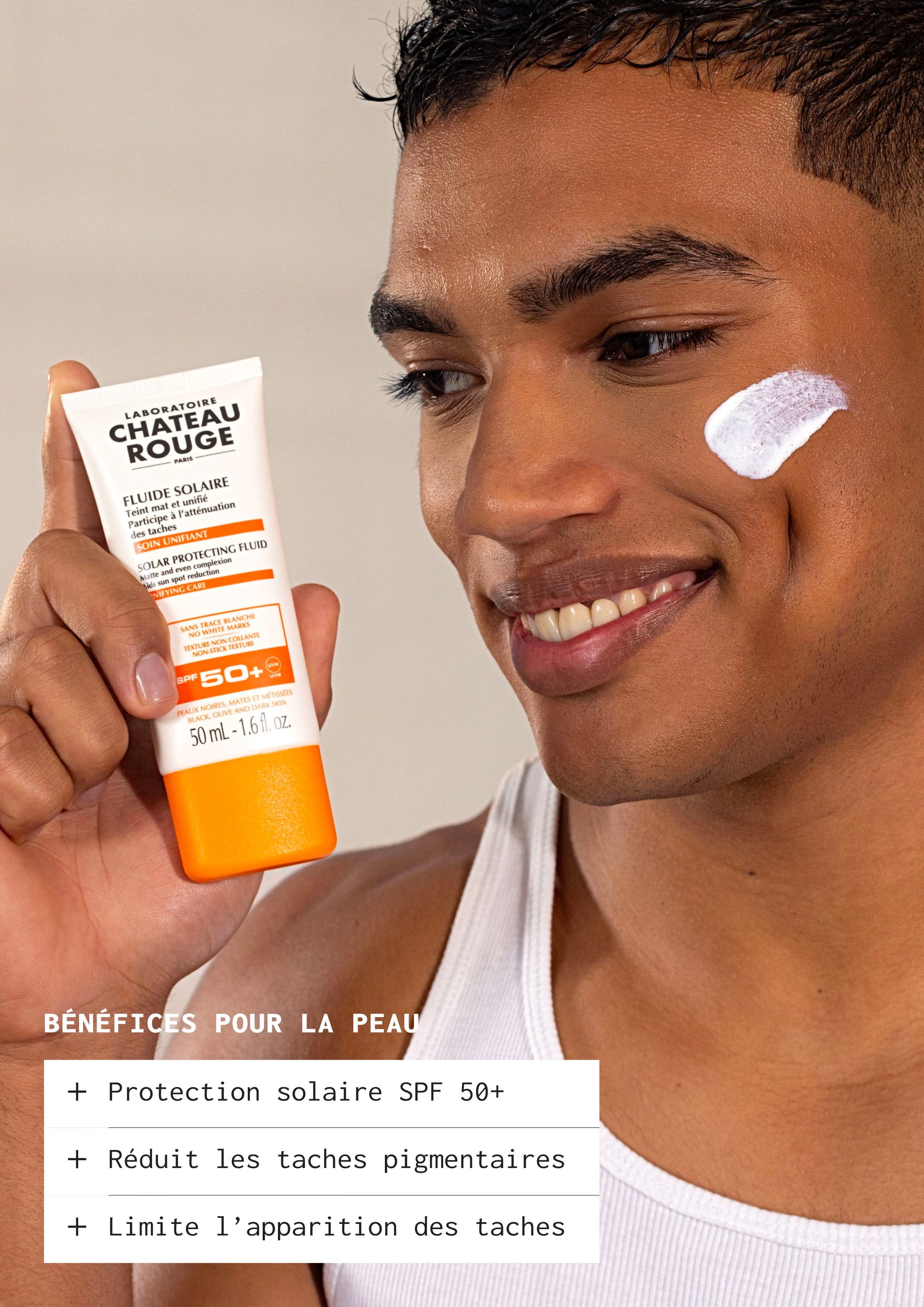 Laboratoire Château Rouge FLUIDE SOLAIRE SPF 50+ ANTI TACHE Fluide Solaire SPF 50+ Anti-Taches – Haute Protection UVA/UVB Laboratoire Chateau Rouge
