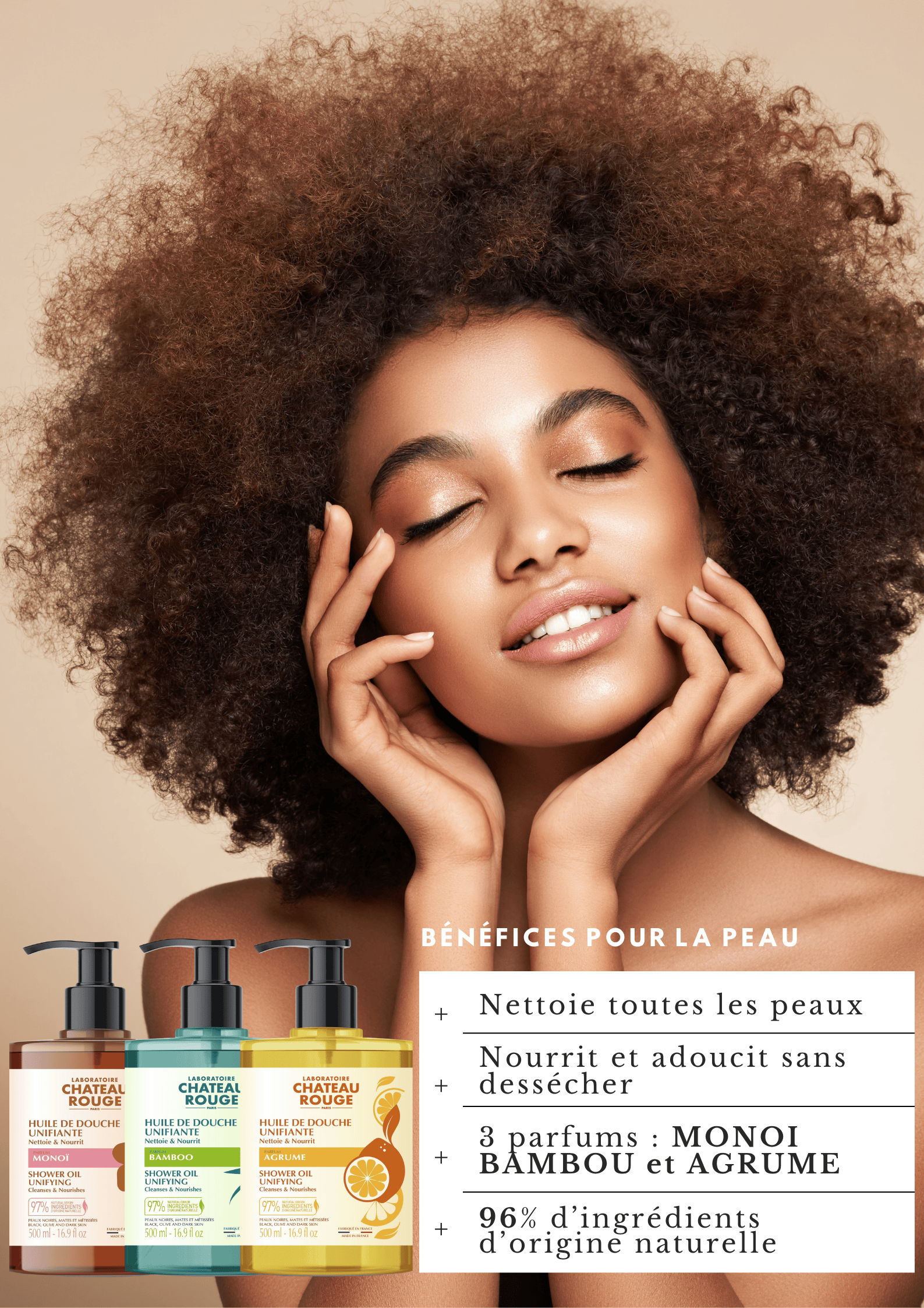 Laboratoire Château Rouge HUILE DE DOUCHE (3 senteurs) Huile de Douche Hydratante – Nettoyant Nourrissant Peau Sèche Laboratoire Chateau Rouge