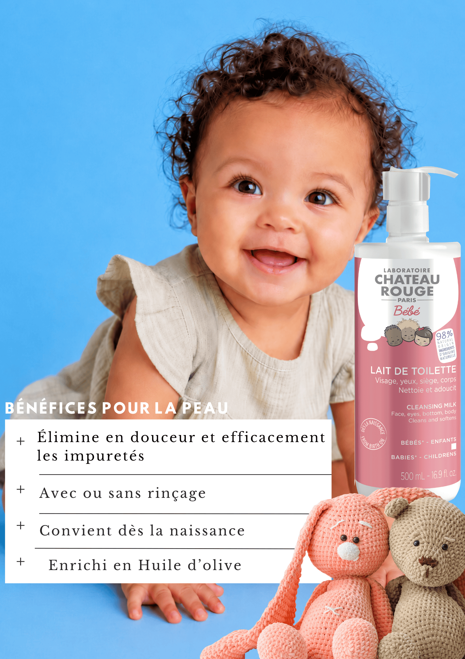 Laboratoire Château Rouge LAIT DE TOILETTE BEBE Lait de Toilette Bébé – Nettoyant Doux Peau Sensible Laboratoire Chateau Rouge
